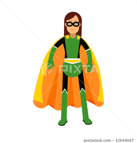 Young masked brunette woman in a colorful 32649087