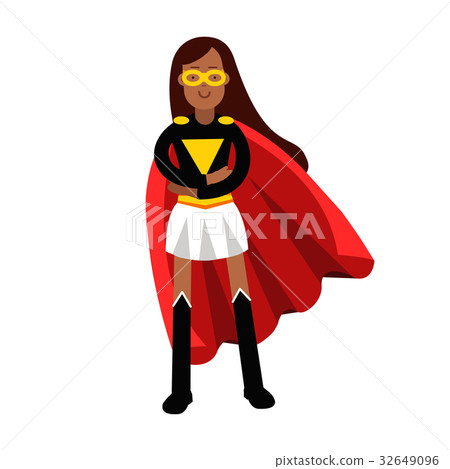 Young black woman in classic dress of superhero 32649096