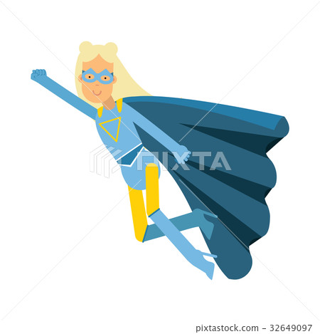 Young blonde woman in classic blue superhero 32649097