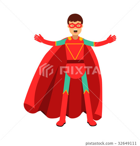 Young masked man in a red superhero costume vector Young masked man in a red superhero costume vector 32649111