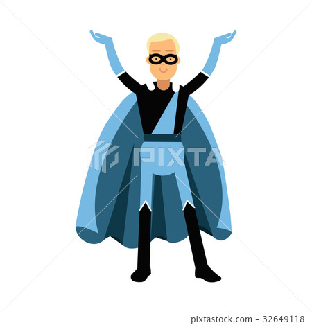 Young smiling masked man in a blue superhero Young smiling masked man in a blue superhero 32649118