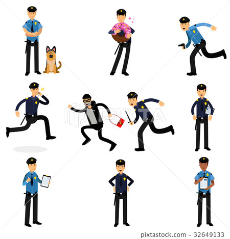 图库插图 policeman characters doing their job set