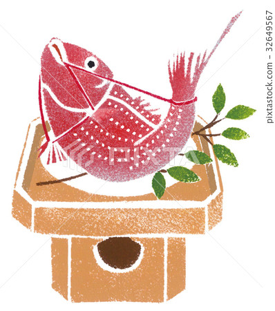 新年的卡片材料例證海鯛的頭手畫 32649567