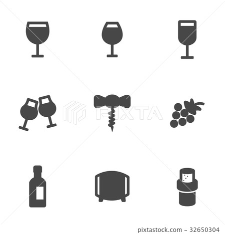 Vector black wine icons set - Stock Illustration [32650304] - PIXTA