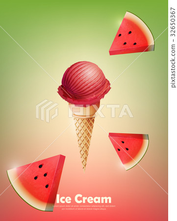 Watermelon flavor ice cream cone, vector Watermelon flavor ice cream cone, vector 32650367