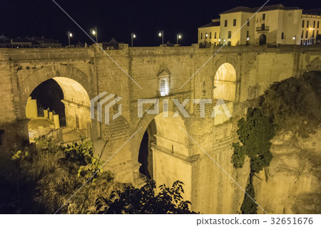View of Ronda old stone bridge , Malaga, Spain 32651676