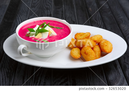 chiller soup (holodnik) served with mashed potato chiller soup (holodnik) served with mashed potato 32653020