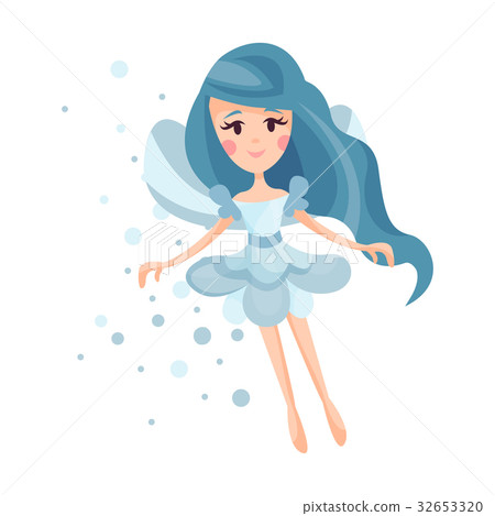 Beautiful fairy with wings, long hair and dress in 32653320