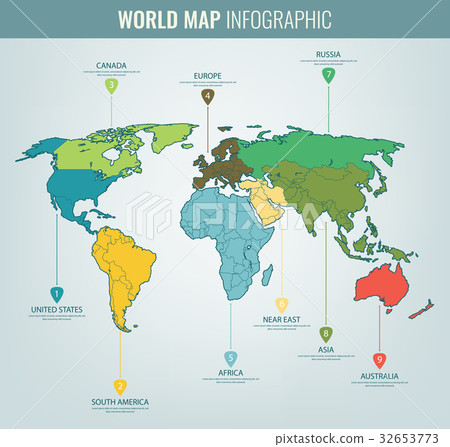 World map infographic template. All countries are World map infographic template. All countries are 32653773
