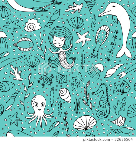 Seamless pattern marine life - Stock Illustration [32656564] - PIXTA