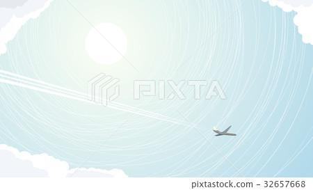 Abstract illustration of plane among clouds. - Stock Illustration ...