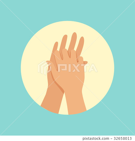 Washing hands between fingers round vector 32658013