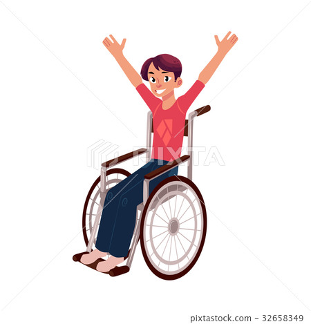 Young man sitting in wheelchair, rehabilitation 32658349