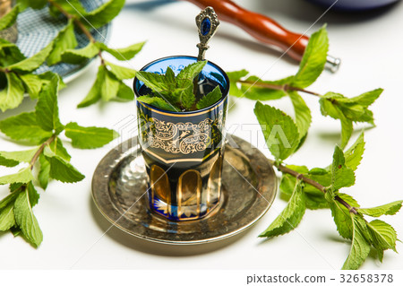 Traditional Arab mint tea, white background 32658378