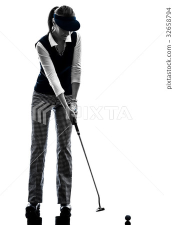 woman golfer golfing silhouette woman golfer golfing silhouette 32658794