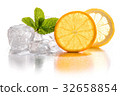 Ice cubes, lemon and orange 32658854