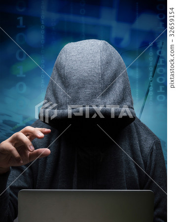 hacker with computer notebook hacker with computer notebook 32659154