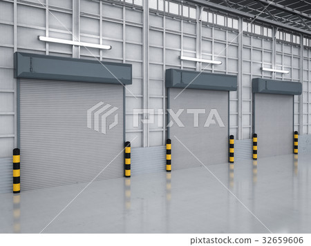 warehouse interior with shutter doors 32659606