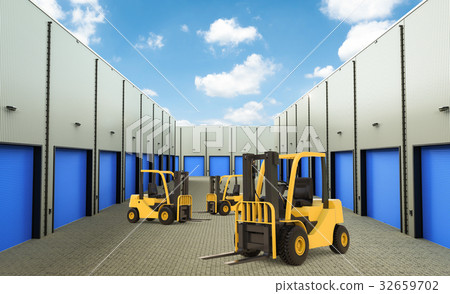 forklift truck in warehouse forklift truck in warehouse 32659702