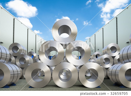 rolls of steel sheet in warehouse 32659705