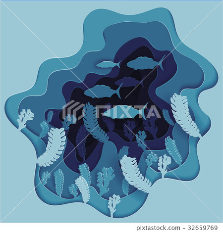 illustration more fish on the seabed in algae 32659769