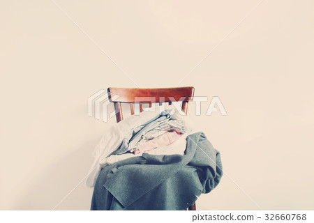 Vintage Chair Pile Clothes White Wall Toned 32660768