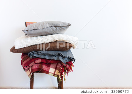 Vintage Chair with Pillow Cover Plaid White Wall Vintage Chair with Pillow Cover Plaid White Wall 32660773