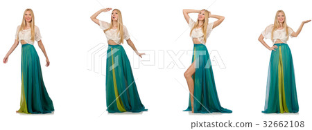 Woman in fashion concept in green dress on white 32662108