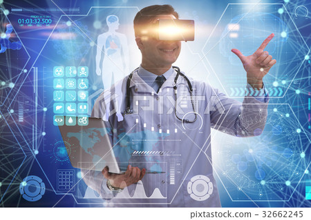Telemedicine concept with doctor wearing VR Telemedicine concept with doctor wearing VR 32662245