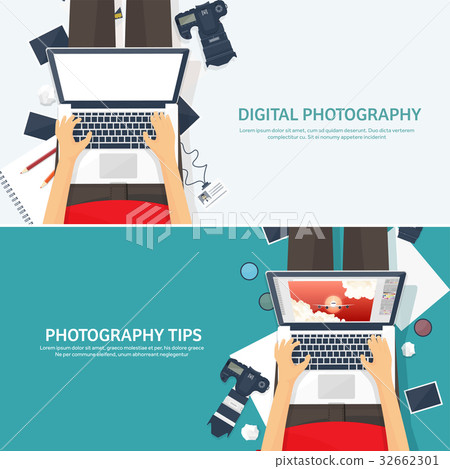 Photographer equipment on a table. Photography 32662301