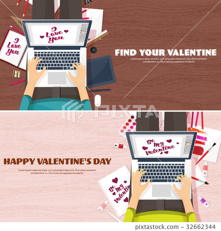 Flat background with typewriter. Love, hearts Flat background with typewriter. Love, hearts 32662344