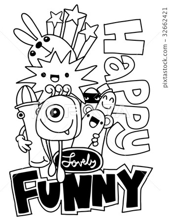 Hand drawn Crazy doodle Monster, drawing style Hand drawn Crazy doodle Monster, drawing style 32662421