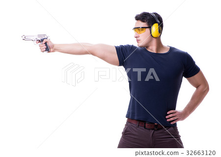 Man doing sport shooting from gun isolated on 32663120