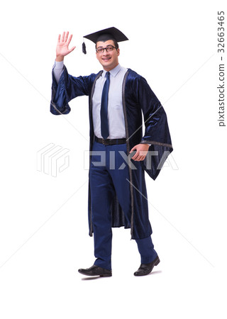 Young man student graduating isolated on white 32663465