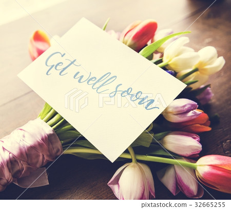 Tulips Flowers Bouquet with Get Well Soon Wishing Card Tulips Flowers Bouquet with Get Well Soon Wishing Card 32665255