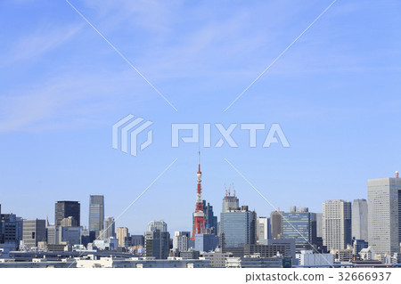 Blue Sky and Tokyo Tower Buildings Blue Sky and Tokyo Tower Buildings 32666937