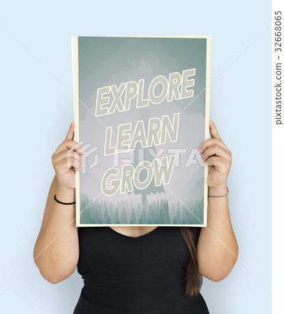 People holding aspiration word quote banner board 32668065