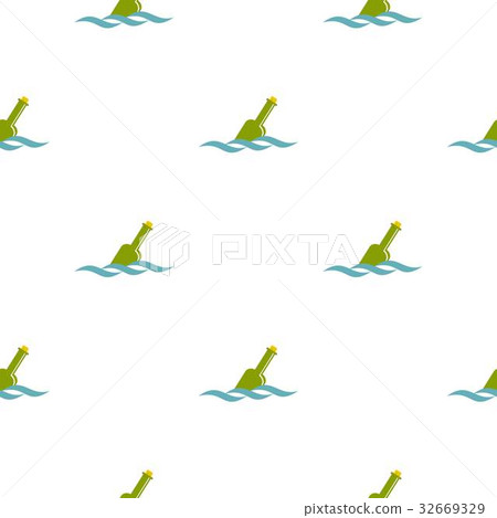 Glass green bottle in a water pattern flat Glass green bottle in a water pattern flat 32669329