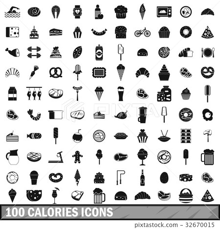 100 calories icons set, simple style 32670015