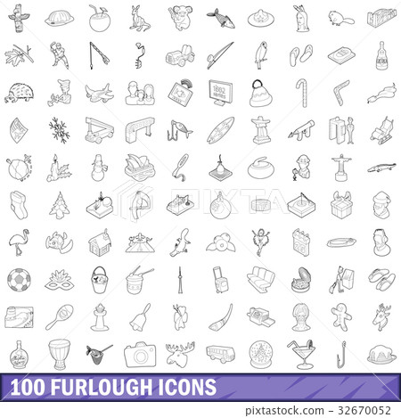100 furlough icons set, outline style 100 furlough icons set, outline style 32670052