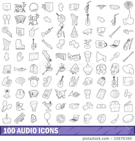 100 audio icons set, outline style 32670160