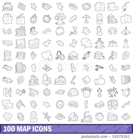 100 map icons set, outline style - Stock Illustration [32670161] - PIXTA