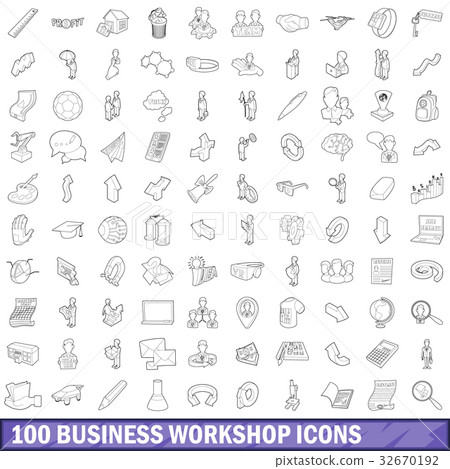 100 business workshop icons set, outline style 32670192