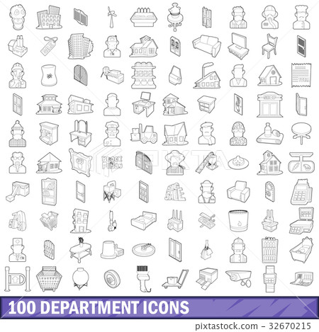 100 department icons set, outline style 100 department icons set, outline style 32670215