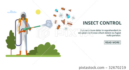 Insect control banner horizontal, cartoon style Insect control banner horizontal, cartoon style 32670219
