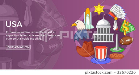 USA travel banner horizontal, cartoon style USA travel banner horizontal, cartoon style 32670220