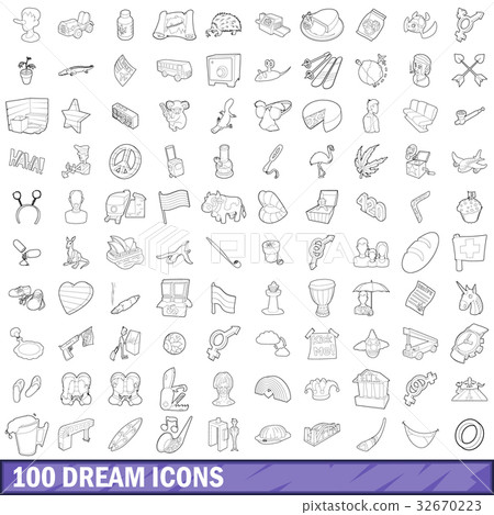 100 dream icons set, outline style 32670223