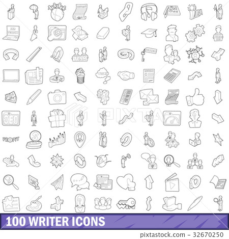 100 writer icons set, outline style-插圖素材 [32670250] - PIXTA圖庫