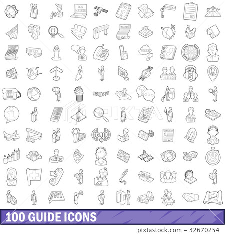 100 guide icons set, outline style 32670254