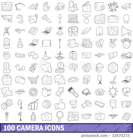 100 camera icons set, outline style 100 camera icons set, outline style 32670255